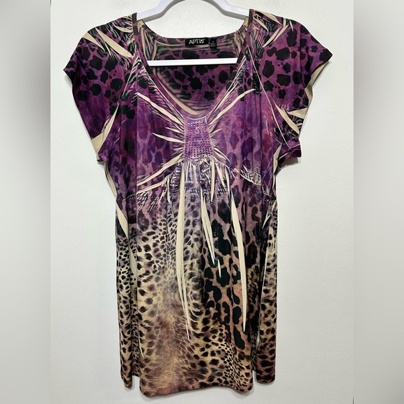 Y2K Vintage Animal Print Boho Beaded Tunic Blouse - Picture 2 of 9